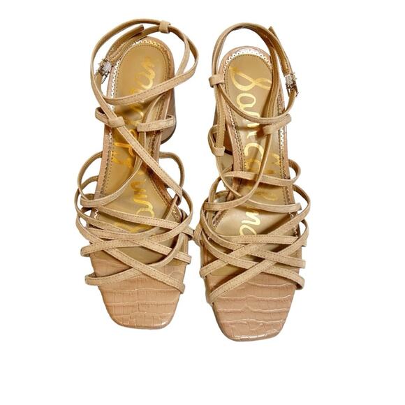Sam Edelman suede leather daffodil strappy heeled sandal blush nude Sz 9.5 - Picture 2 of 6